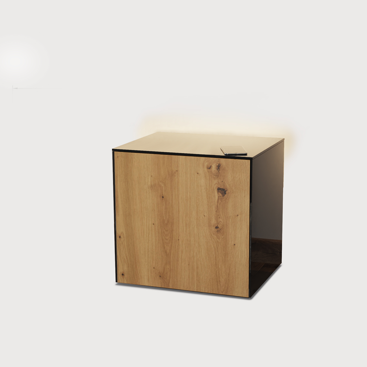 High Gloss Black And Oak Lamp Table, Oak Lamp Tables With Storage