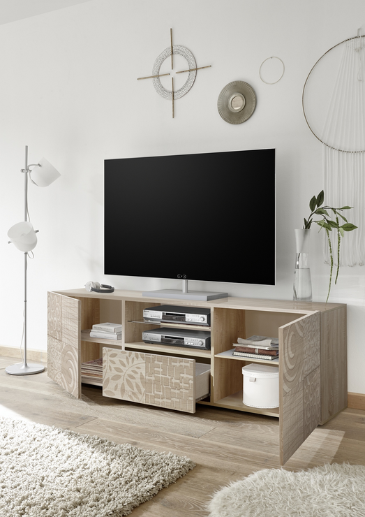 Messina Large Tv Unit Samoa Oak With Decorative Stencil Tv