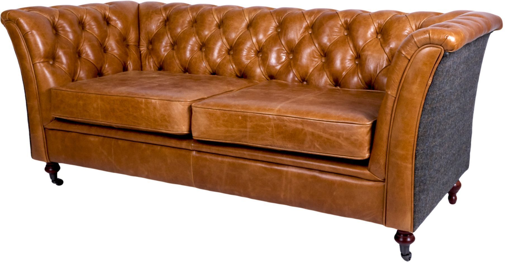 Brown Leather And Dark Harris Tweed, Tweed And Leather Sofa