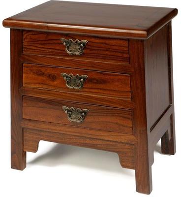 Oriental Wooden Butterfly 3 Drawer Bedside Table - Dark Elm