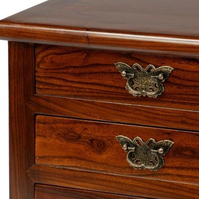 Oriental Wooden Butterfly 3 Drawer Bedside Table - Dark Elm image 2