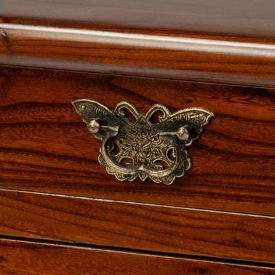 Oriental Wooden Butterfly 3 Drawer Bedside Table - Dark Elm image 3