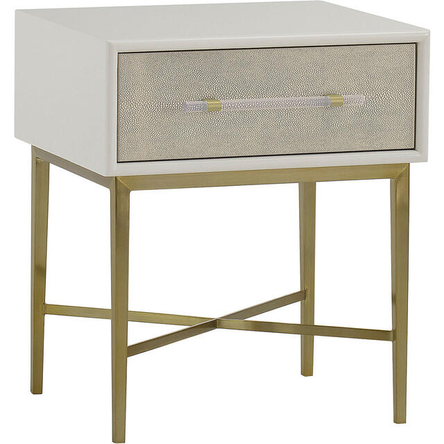 Alice Elegant Faux Shagreen Bedside Table with Single Drawer & Antique Brass Legs