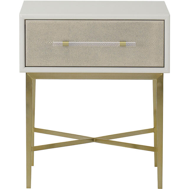 Alice Elegant Faux Shagreen Bedside Table with Single Drawer & Antique Brass Legs image 3
