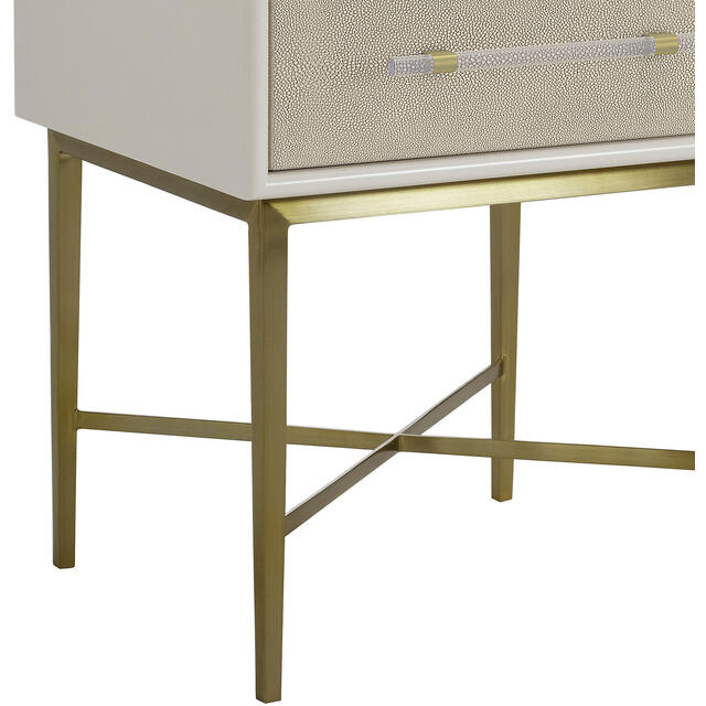 Alice Elegant Faux Shagreen Bedside Table with Single Drawer & Antique Brass Legs image 4