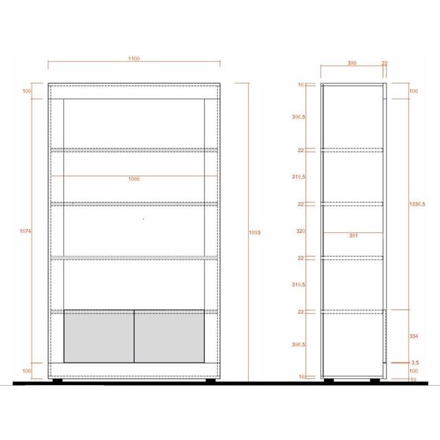 Como Two Door/Four Shelf Bookcase - Grey Finish image 3