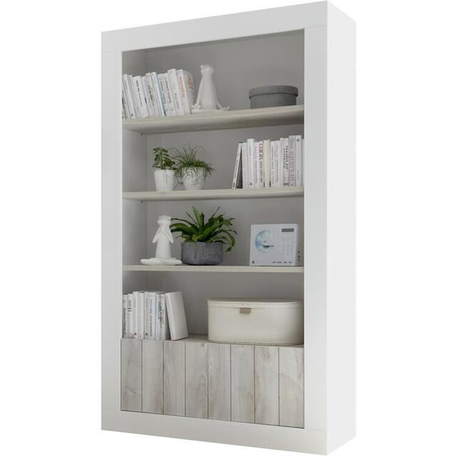 Como Two Door/Four Shelf Bookcase - White Gloss and White Pine Finish
