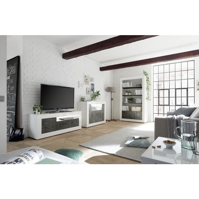 Como Two Door/Four Shelf Bookcase - White Gloss and Anthracite Finish image 2