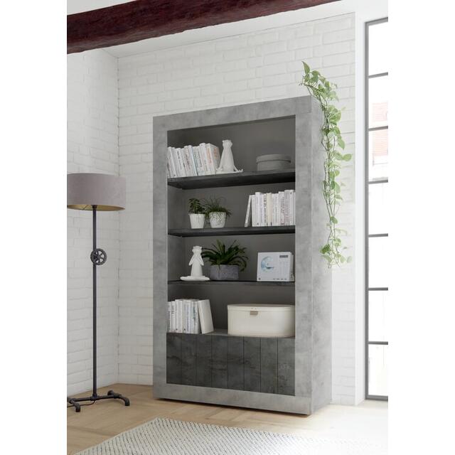 Como Two Door/Four Shelf Bookcase - Grey and Anthracite Finish