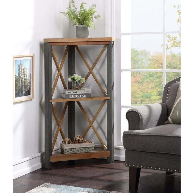 Urban Elegance Small Corner Bookcase Reclaimed Wood and Aluminium