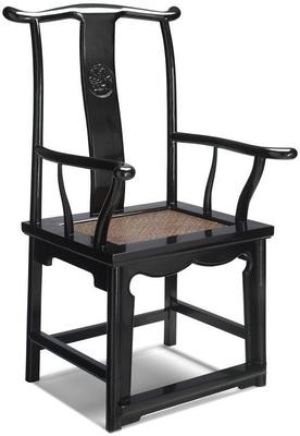 Chinese Yoke-Back Wooden Armchair - Black Lacquer