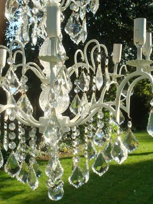 Large White Distressed Crystal Chandelier 8 Arms