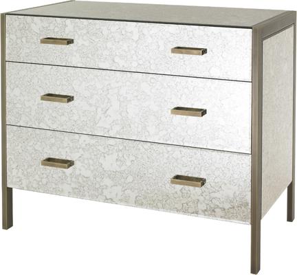 Antique Mirrored 3 Drawer Chest with Antique Brass Accent