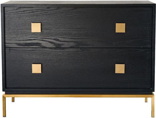 Lille Black Wenge Oak Chest of 2 Drawers with Brass Legs image 2