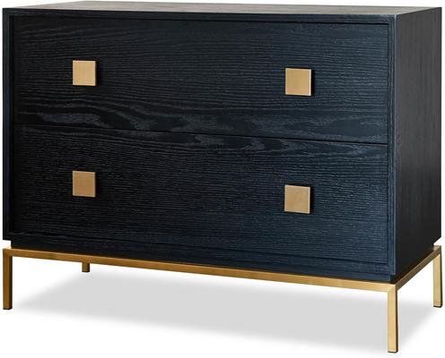 Lille Black Wenge Oak Chest of 2 Drawers with Brass Legs