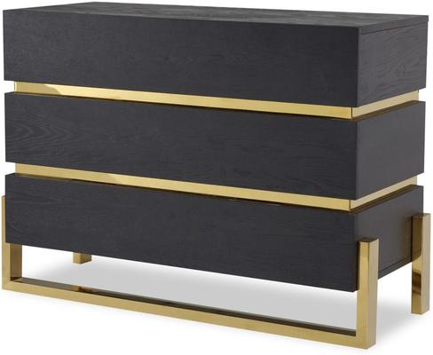 Enigma Chest Of 3 Drawers - Black Ash & Brass Detail