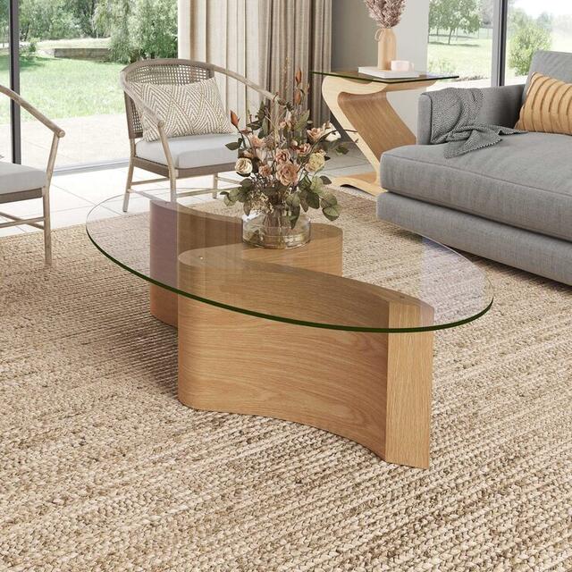 Tom Schneider Serpent Medium Curved Wood Coffee Table with Oval Glass Top 135 x 85cm image 4