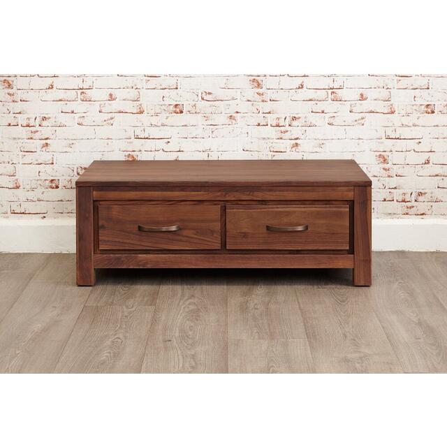 Mayan Walnut Low Coffee Table with 4 Drawers Rustic image 4