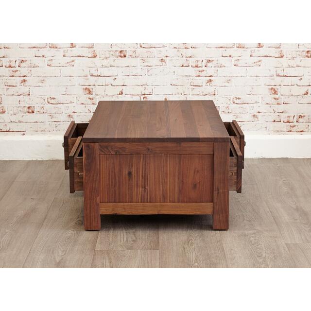 Mayan Walnut Low Coffee Table with 4 Drawers Rustic image 5