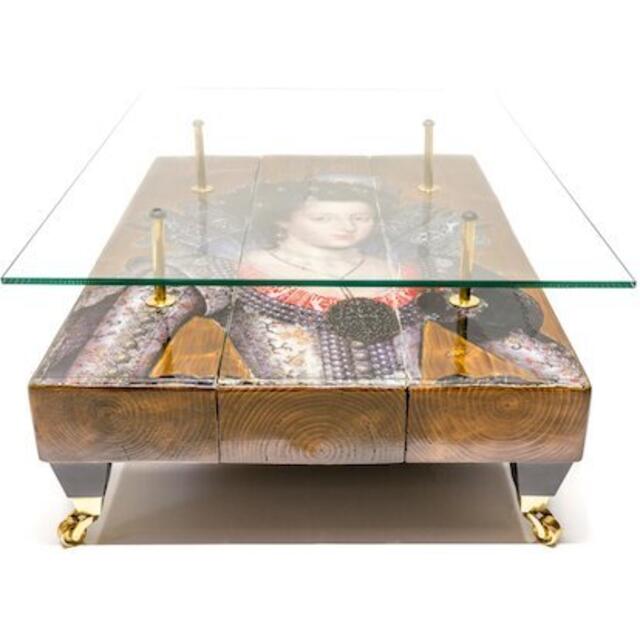 Queen Boho Coffee Table with Glass Top