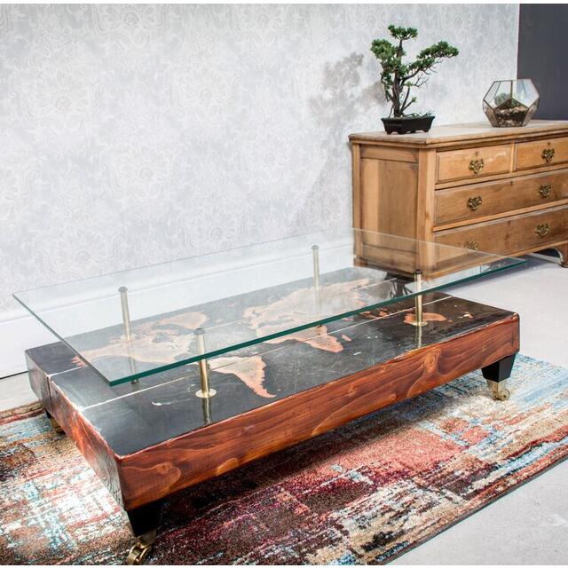 Antique World Map Coffee Table with Glass Top image 4