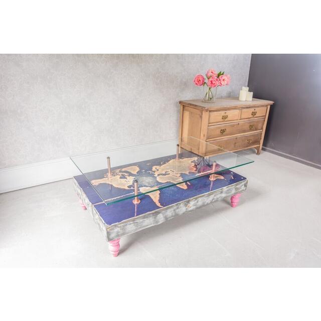 Modern World Map Coffee Table with Glass Top image 4