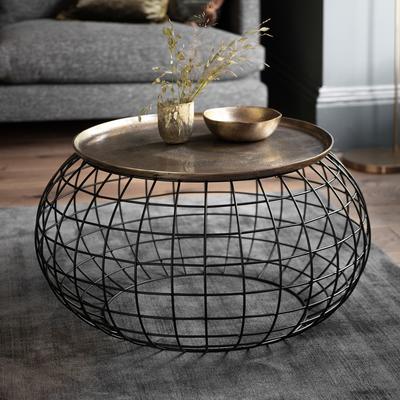 Rowen Antique Rustic Cage Coffee Table with Metal Table Top in Gold or Silver image 5