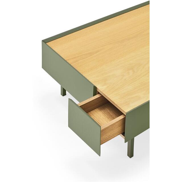 Arista Two Drawer Coffee Table - Green and Light Oak Finish image 3