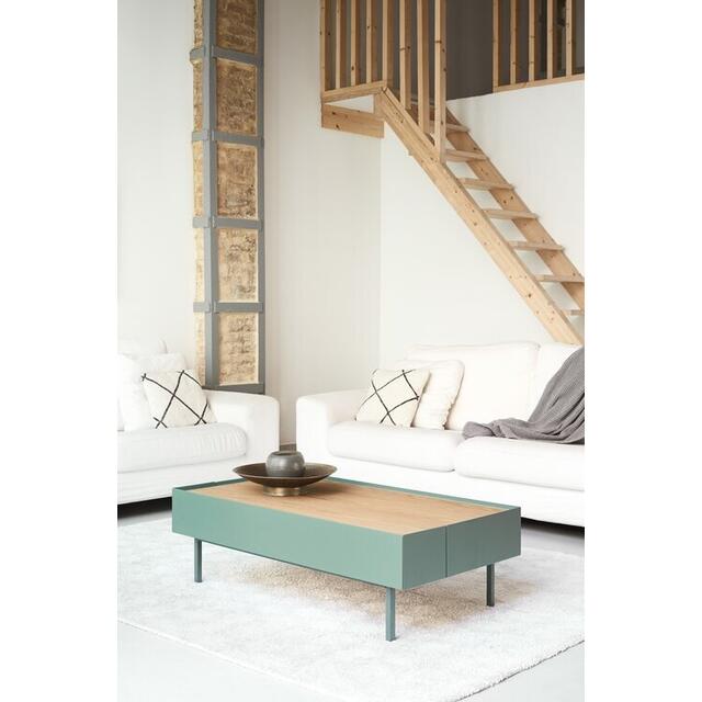 Arista Two Drawer Coffee Table - Green and Light Oak Finish image 5