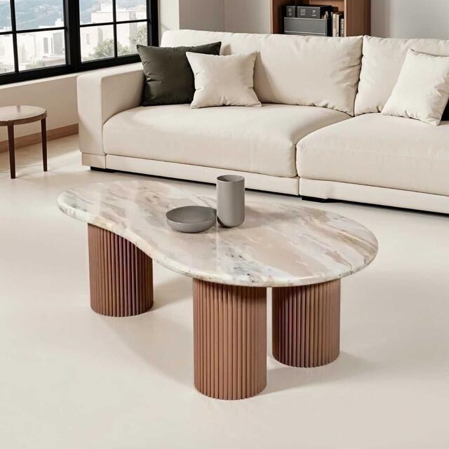 Ashford Mango Wood & Natural Marble Pedestal Coffee Table image 2