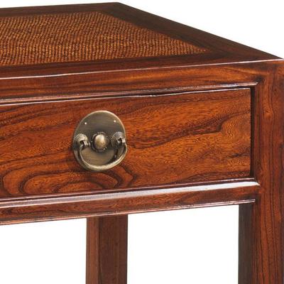 Oriental Carved Wood 2 Drawer Console Table - Dark Elm with Brass Handles image 2