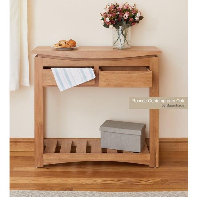 Roscoe Contemporary Oak 2 Drawer Console Table with Shelf