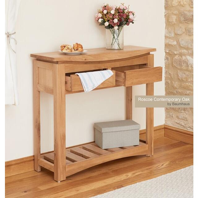 Roscoe Contemporary Oak 2 Drawer Console Table with Shelf image 2