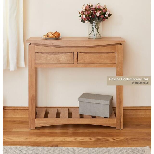 Roscoe Contemporary Oak 2 Drawer Console Table with Shelf image 3