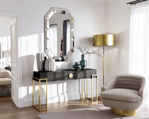 Paradigm Black Ash Console Table with Brass Gold Frame image 6