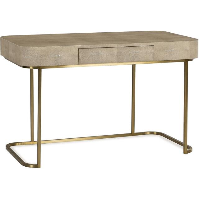 Jacques Faux Shagreen Taupe Desk with Satin Brass Frame & 1 Drawer
