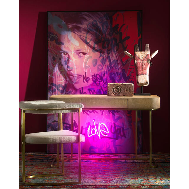 Jacques Faux Shagreen Taupe Desk with Satin Brass Frame & 1 Drawer image 3