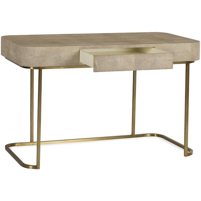 Jacques Faux Shagreen Taupe Desk with Satin Brass Frame & 1 Drawer image 4