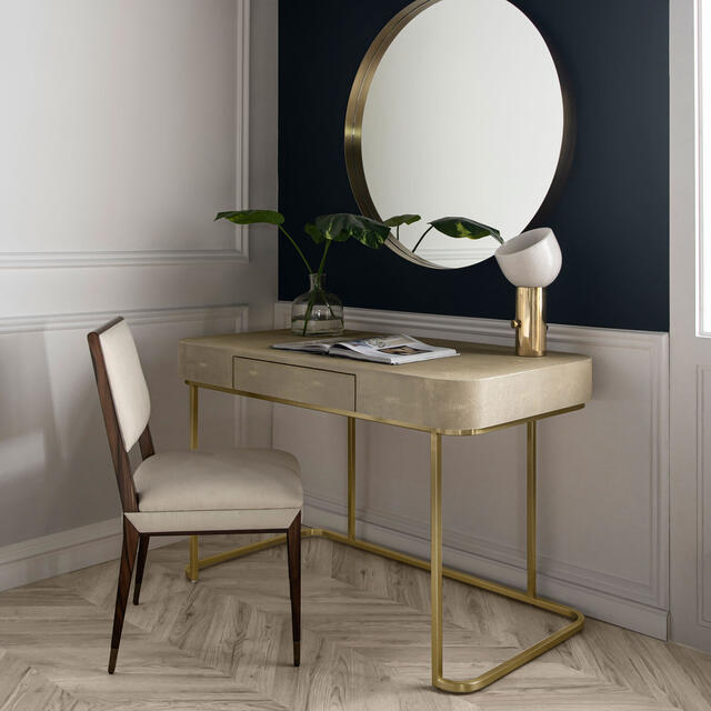 Jacques Faux Shagreen Taupe Desk with Satin Brass Frame & 1 Drawer image 7