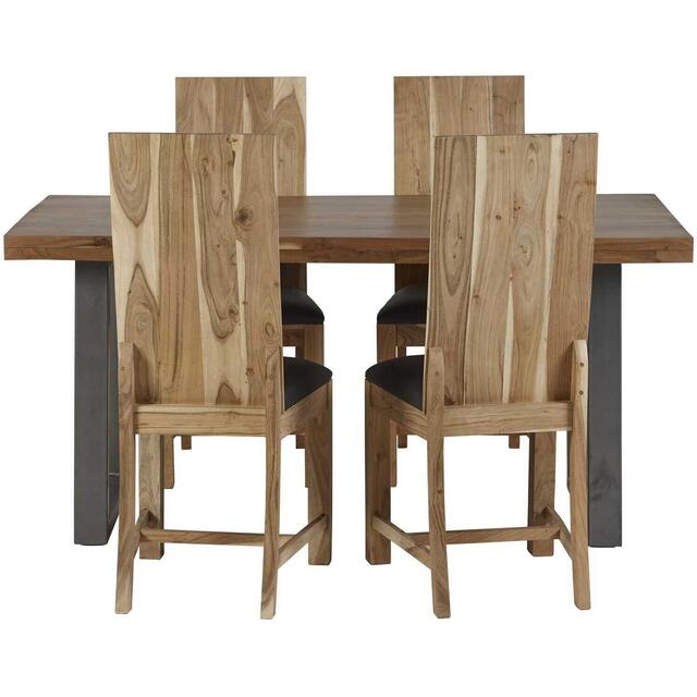 Acacia Light Wood Dining Chair Chunky - Set of 2 image 2