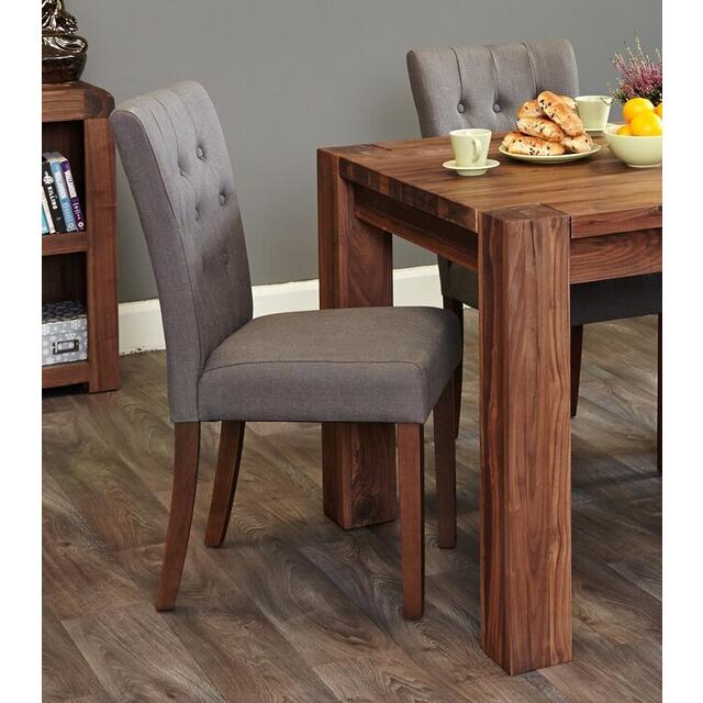 Slate Grey & Walnut Dark Wood Upholstered Dining Chairs - Pack of Two