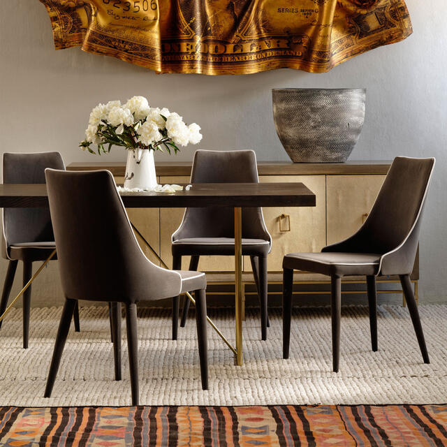 Saber Dark Grey Velvet Dining Chair with Light Grey Piping image 3