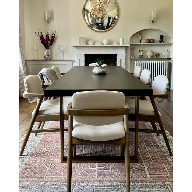 Magnus Iconic Zig Zag Dark Wood Dining chair in Cream Linen Fabric image 3