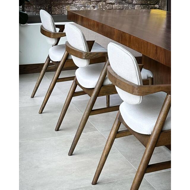 Magnus Iconic Zig Zag Dark Wood Dining chair in Cream Linen Fabric image 5