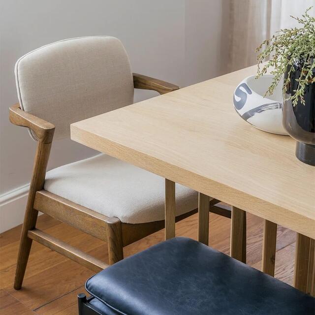 Magnus Iconic Zig Zag Dark Wood Dining chair in Cream Linen Fabric image 8