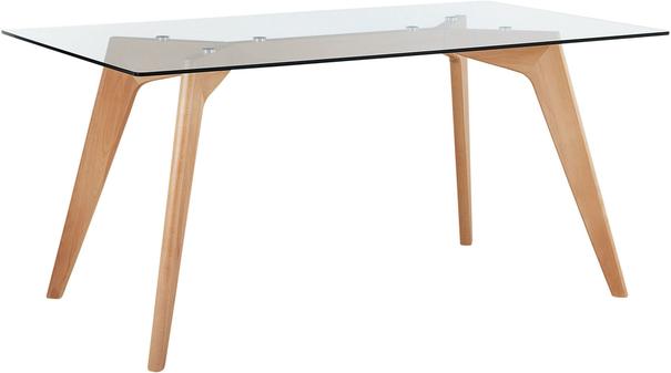 Hudson Modern Rectangular Beechwood Dining Table with Glass Top