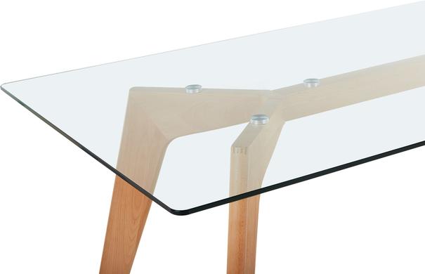 Hudson Modern Rectangular Beechwood Dining Table with Glass Top image 5