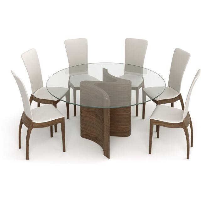 Tom Schneider Serpent Curved Wood Dining Table with Large Round Glass Top 150cm