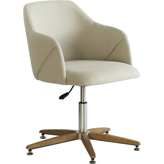 Koda Art Deco Height-Adjustable Swivel Desk Chair in Natural Linen Fabric