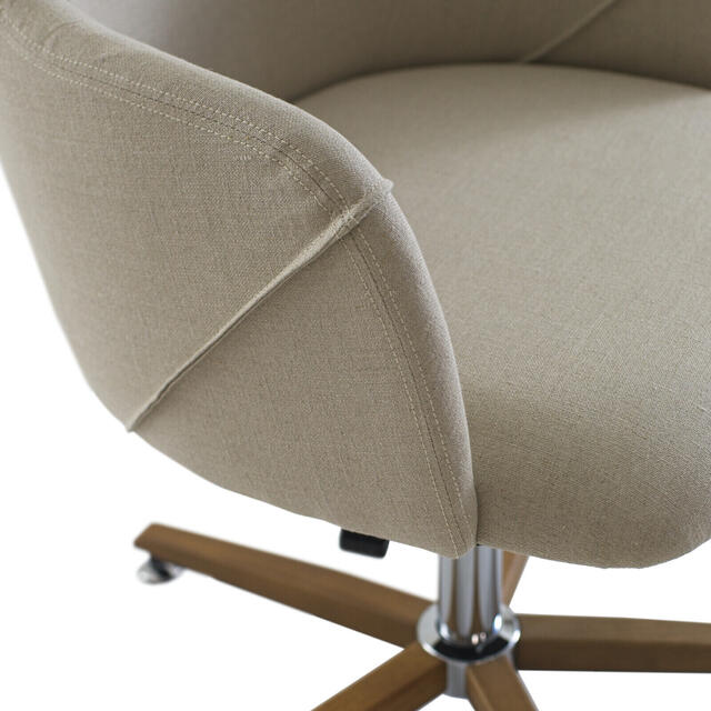 Koda Art Deco Height-Adjustable Swivel Desk Chair in Natural Linen Fabric image 3